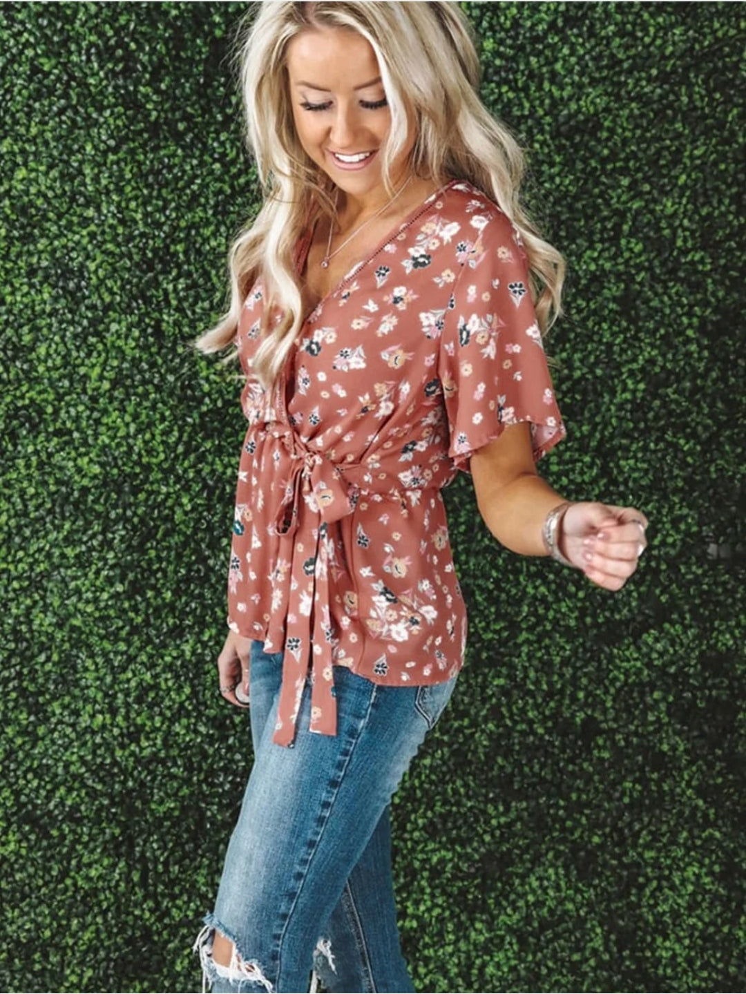 Floral Wrap Top Blouse