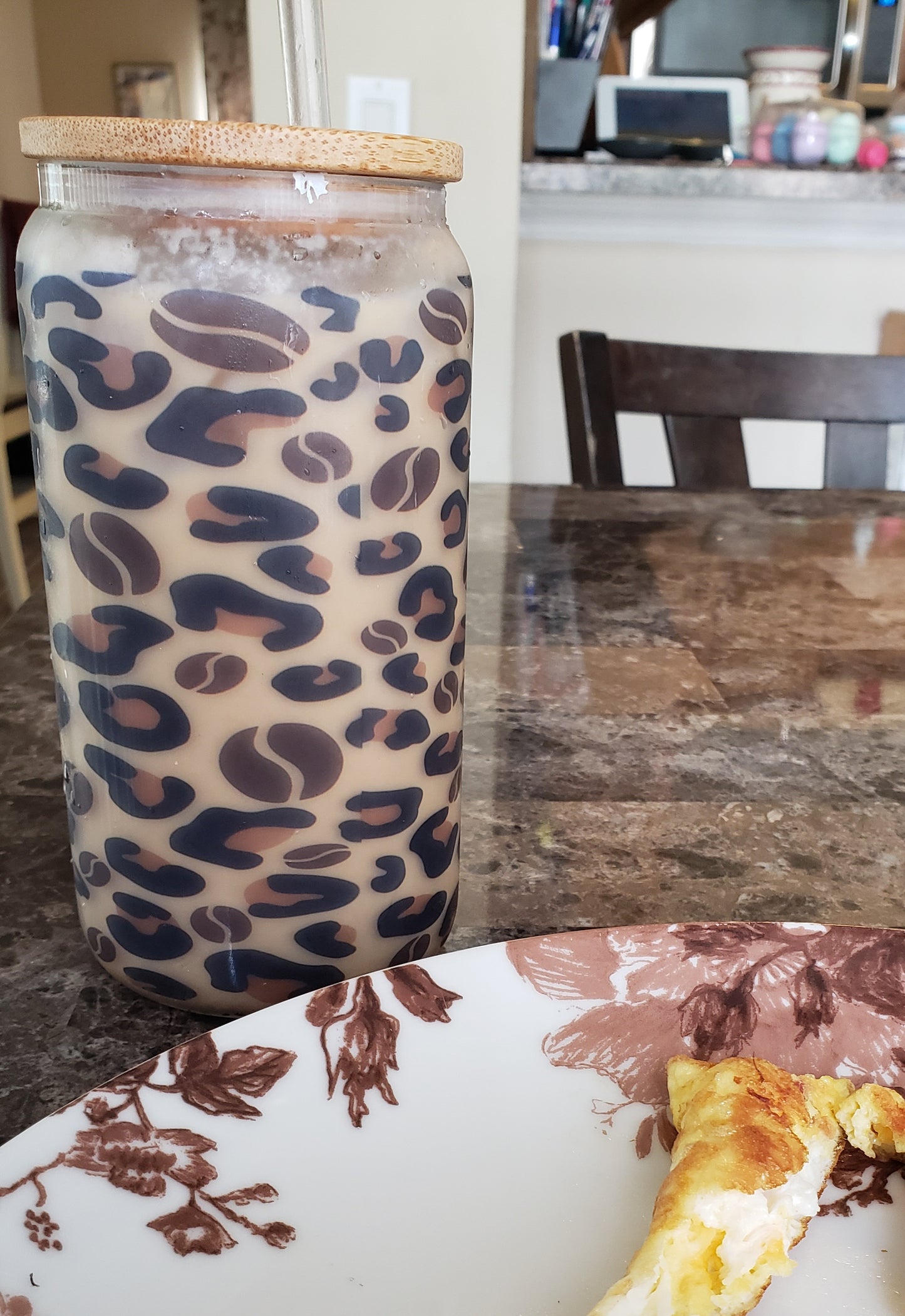 Glass Can Tumbler 16oz - Leopard and Coffee Beans